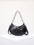 Crocodile Embossed Studded Decor Hobo Bag