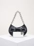 Crocodile Embossed Studded Decor Hobo Bag