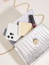 Mini Metallic Crocodile Embossed Faux Pearl Decor Flap Chain Square Bag