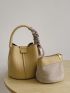 Solid Color Bucket Bag Double Handle With Twilly Scarf Decor