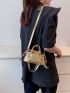 Mini Metallic Crocodile Embossed Drawstring Artificial Patent Leather Bucket Bag