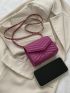 Chevron Detail Chain Square Bag, Minimalist Flap Shoulder Bag, Fashion Crossbody Purse For Women