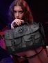 Goth Skull & Buckle Decor Square Bag