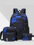 3pcs Colorblock Letter Detail Backpack Set
