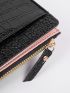 PU Long Wallet Crocodile Embossed Bifold Black