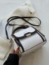 Letter Graphic Litchi Embossed Contrast Binding Flap Square Bag