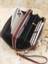 Crocodile Embossed Long Wallet Metal Decor Zipper With Wristlet PU