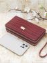Crocodile Embossed Long Wallet Metal Decor Zipper With Wristlet PU