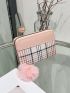 Pom Pom Decor Plaid Pattern Coin Purse