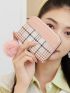 Pom Pom Decor Plaid Pattern Coin Purse