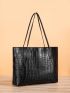 Crocodile Embossed Shoulder Tote Bag