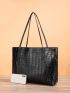 Crocodile Embossed Shoulder Tote Bag