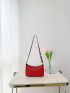 Neon-red Letter Graphic Baguette Bag