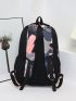 3pcs Colorblock Letter Patch Decor Functional Backpack Set