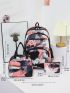 3pcs Colorblock Letter Patch Decor Functional Backpack Set