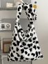 Cow Pattern Fluffy Hobo Bag