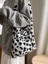 Cow Pattern Fluffy Hobo Bag
