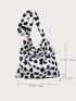 Cow Pattern Fluffy Hobo Bag