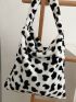 Cow Pattern Fluffy Hobo Bag
