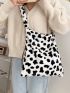 Cow Pattern Fluffy Hobo Bag