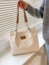 Checkered Pattern Letter Patch Decor Shoulder Tote Bag