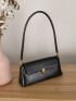 Minimalist Push Lock Retro Buckle Decor Baguette Bag, Women's Trendy Shoulder Flap Bag, Hand Zipper Purse For Work