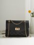 Quilted Twist Lock Flap Chain Square Bag