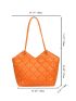 Neon Orange Geometric Quilted Shoulder Tote Bag