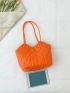Neon Orange Geometric Quilted Shoulder Tote Bag