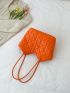 Neon Orange Geometric Quilted Shoulder Tote Bag