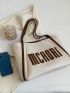 Letter Patch Decor Shoulder Tote Bag