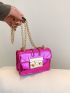 Mini Artificial Patent Leather Neon-pink Crocodile Embossed Push Lock Square Bag