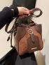 Mini Faux Suede Argyle Embossed Drawstring Bucket Bag
