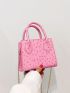 Mini Neon Pink Ostrich Embossed Chain Square Bag
