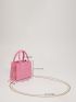 Mini Neon Pink Ostrich Embossed Chain Square Bag