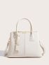 Litchi Embossed Metal Detail Top Handle Bag