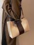 Letter Graphic Two Tone Top Handle Bag