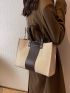 Letter Graphic Two Tone Top Handle Bag
