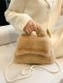 Faux Pearl Beaded Flap Flannelette Square Bag