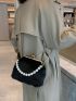 Faux Pearl Decor Kiss Lock Chain Fluffy Dome Bag