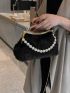 Faux Pearl Decor Fluffy Satchel Bag