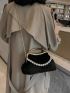 Faux Pearl Decor Fluffy Satchel Bag