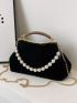 Faux Pearl Decor Fluffy Satchel Bag