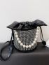 Mini Rhinestone & Faux Pearl Decor Bucket Bag