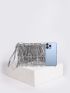 Sequin Design Fringe Decor Square Bag, Perfect Bride Purse For Wedding, Prom & Party Events