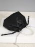Mini Faux Pearl Decor Drawstring Design Satin Chain Bucket Bag