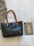 Crocodile Embossed Contrast Binding Shoulder Tote Bag
