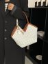 Plaid Pattern Twilly Scarf Decor Tweed Shoulder Tote Bag