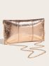 Metallic Textured Flap Chain Square Bag