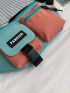 Mini Color Block Release Buckle & Letter Patch Decor Fanny Pack